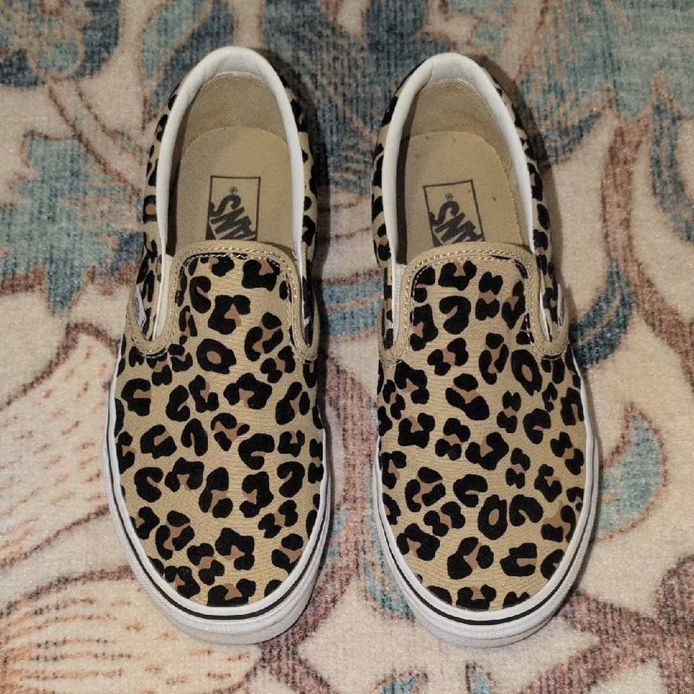 Vans Tan and Black Slip-On Sneakers